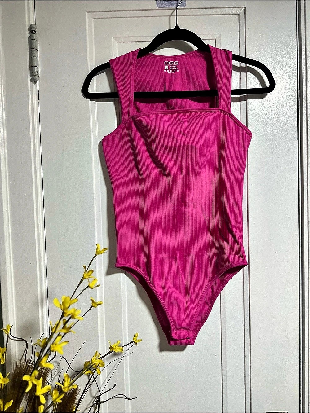 OQQ Ribbed One-Piece Swimsuit in Pink Size Large